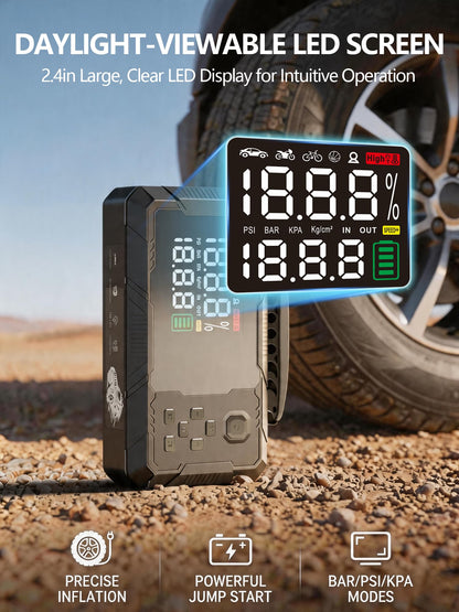 CTWJO Jump Starter with Air Compressor, 3000A Portable Car Battery Jumper Starter with 100W Wall Charger, 16000mAh Power Bank PD 65W Fast Charging, 150PSI Tire Inflator (30L/min), 12V Jump Box
