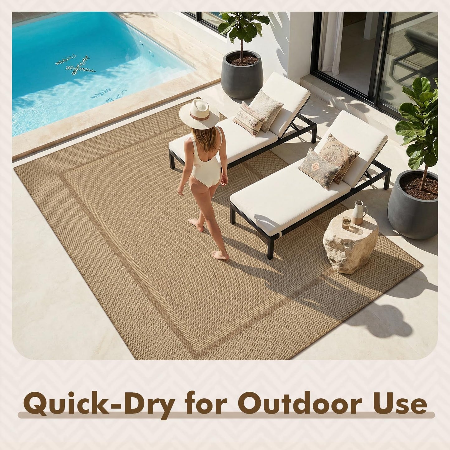 MontVoo-Outdoor Rug-Patio Rug 8x10 ft Polypropylene Indoor Outdoor Rugs Outdoor Carpet for Patio Deck Balcony Porch, Textured Weave, Durable for High Traffic, Fade-Resistant, Modern Neutral Brown