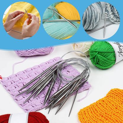 Aeelike Circular Knitting Needles Set, Stainless Steel Knitting Needles Round Knitting Needle Set (100 cm), 9 Pack Long Knitting Needles for Blankets Scarves Sweaters, Great for Beginners