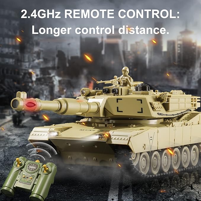 RC Military Tank Toy US M1A2 Abrams Remote Control Army Tank with IR Battle 2.4Ghz RC Military Vehicles for Boys Kids 6+ and Adults