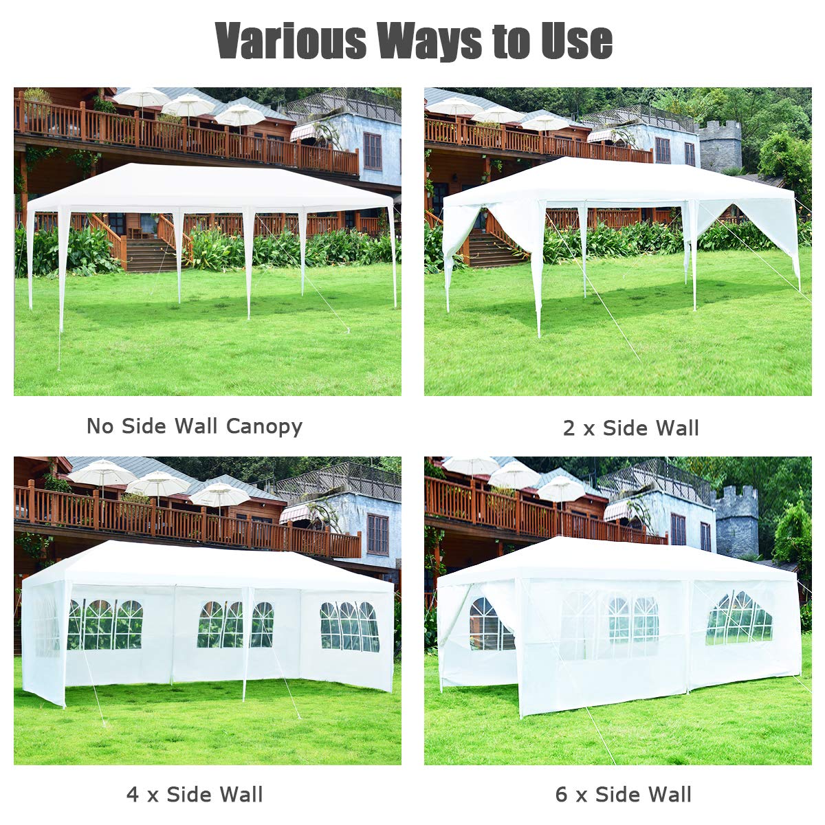 ORALNER 10'x20' Outdoor Canopy Tent, White Wedding Party Tent with 6 Removable Sidewalls & Carrying Bag, Heavy Duty Camping Gazebo Pavilion for Patio, Garden and Backyard