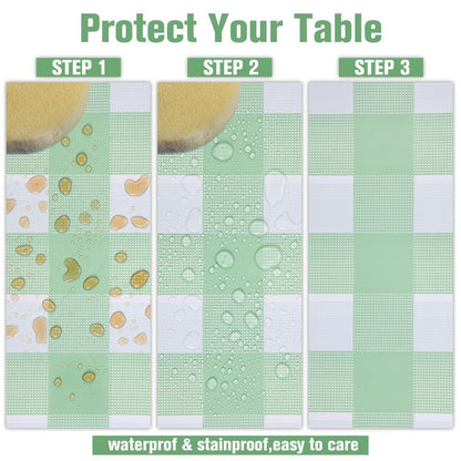 Kesfey 12 Packs Sage Green Gingham Tablecloth Sage Green and White Checkered Table Cloths 54 x 108 Inches Disposable Plastic Gingham Tablecovers Waterproof Picnic Camping Table Covers for Baby Shower