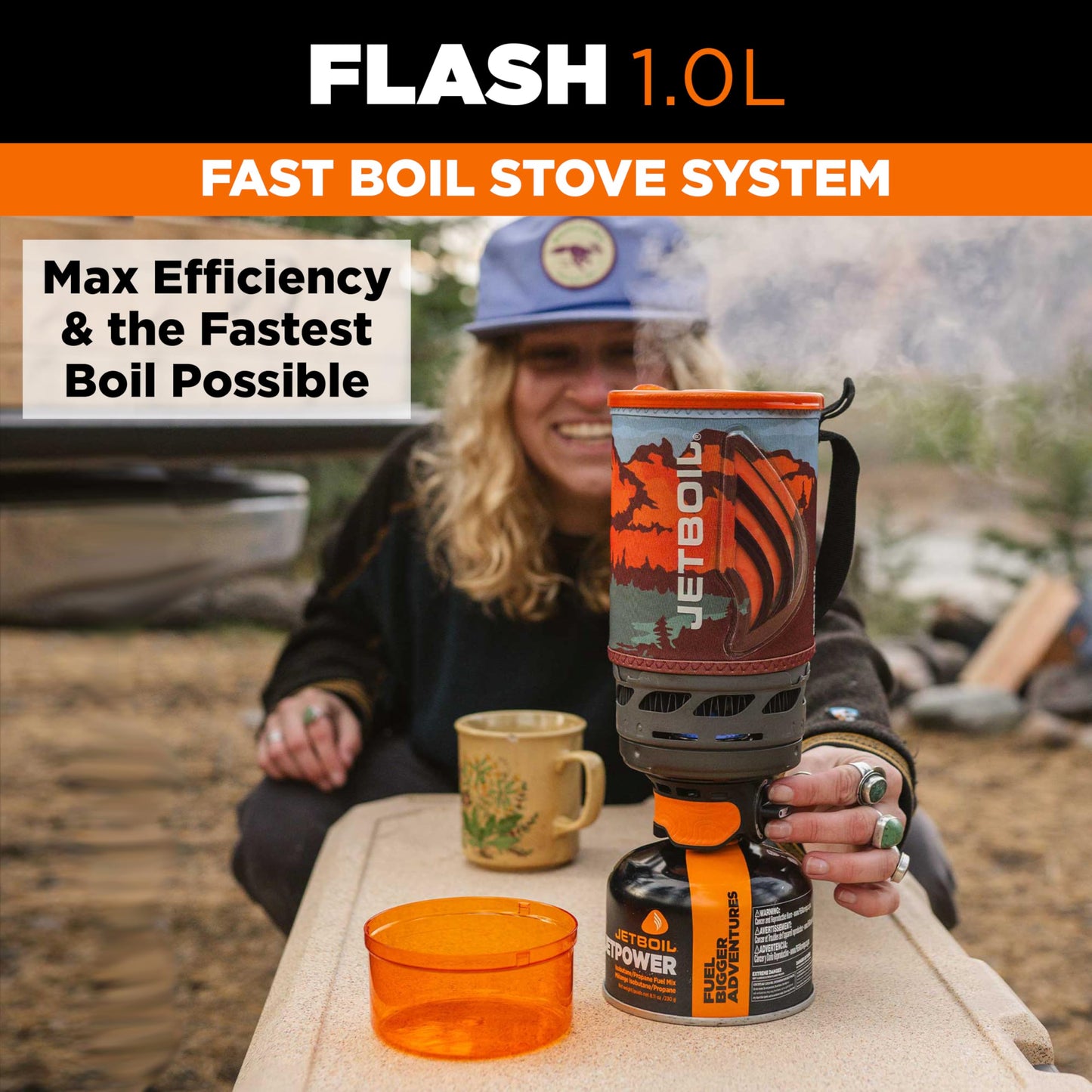 Jetboil Flash 1.0L Portable Fast Boil Stove for Camping and Backpacking with 1-Step Auto Ignition, Propane/Isobutane Burner with Cooking Cup, Mountainscape
