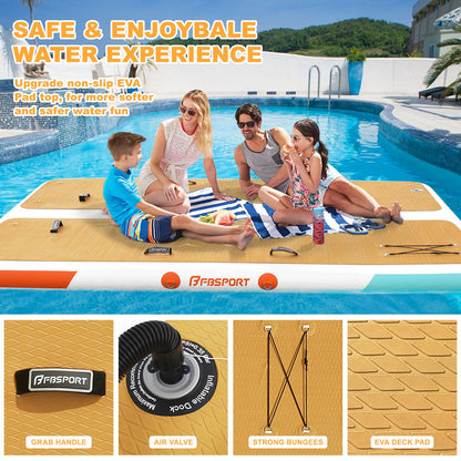 FBSPORT Inflatable Floating Dock, 10ft Inflatable Swim Platform Dock for Lake, Inflatable Water Floating Dock Mat with Non-Slip EVA Surface, Floating Island for Pool Beach Ocean 10x6.5x0.5ft,WoodGrain