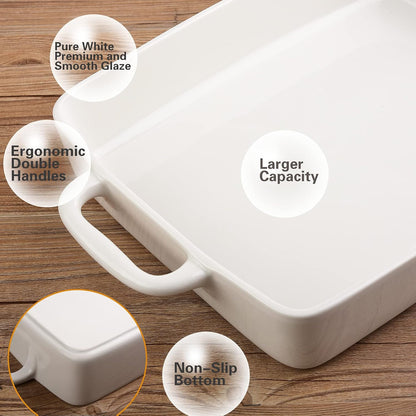 Regine Switzerland Ceramic Baking Dish - Large 9x13 Lasagna Pan with Double Handles for Easy Cooking - White