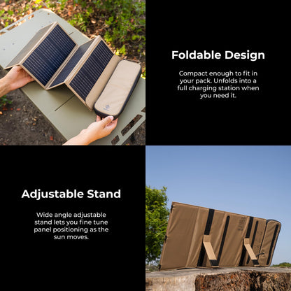 NESTOUT Portable Solar Panel, USB-C and USB-A Ports, 28W Solar Charger for Camping, Water Repellent Ripstop Nylon, Foldable Compact Design, Digital Ammeter, Adjustable Stand, Beige (4 Panel)