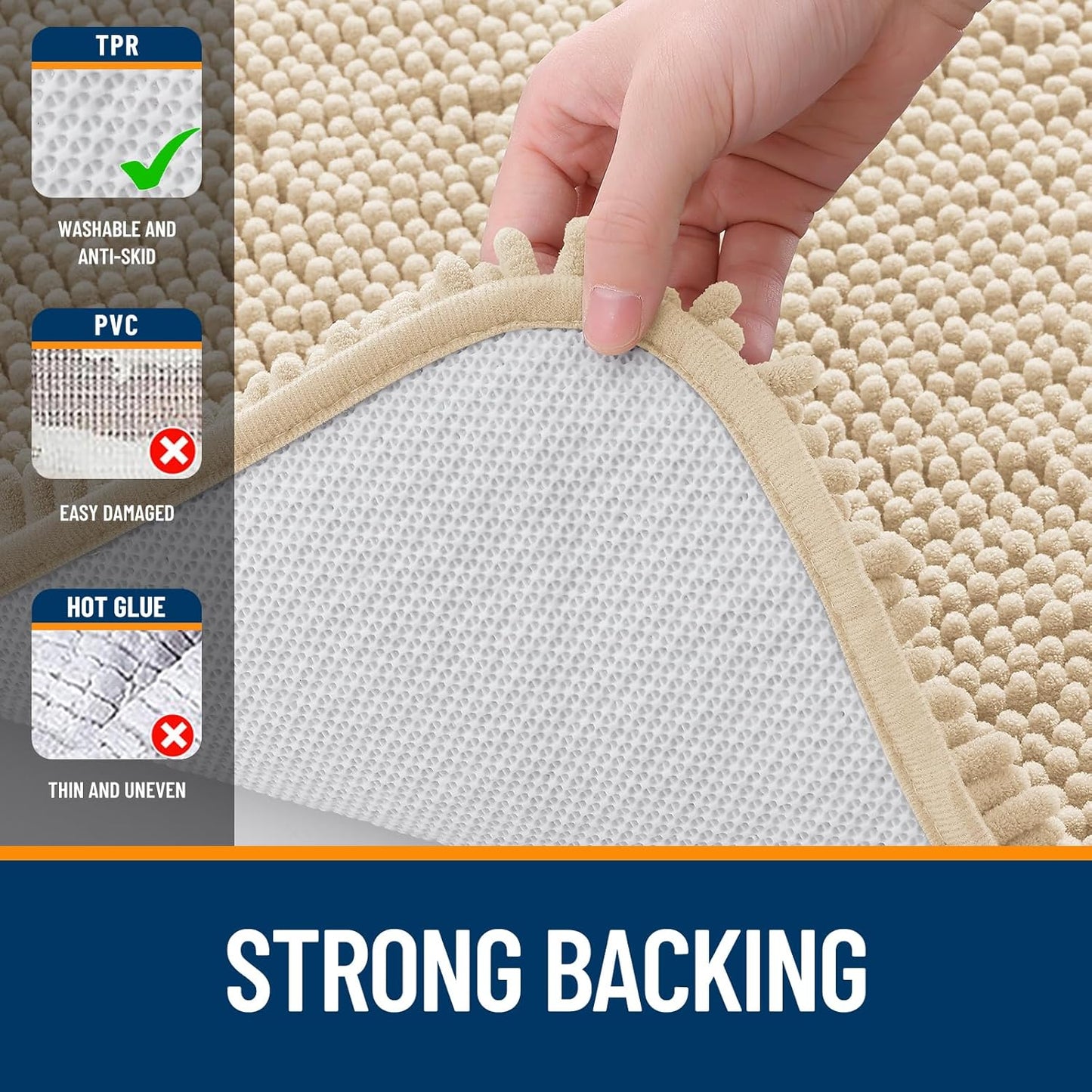 OLANLY Bathroom Runner Rugs - Extra Soft Chenille Bath Mats | 47x24, Quick Dry, Machine Washable, Beige