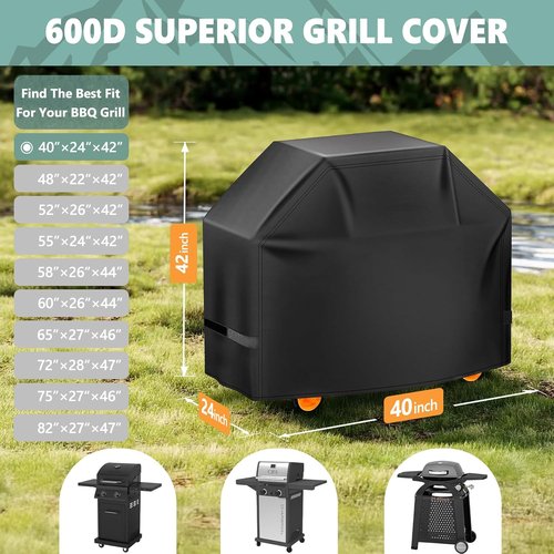 Grill Cover 40 Inch - Heavy Duty Waterproof BBQ Cover for Weber, Dyna-Glo, Char-Broil & More