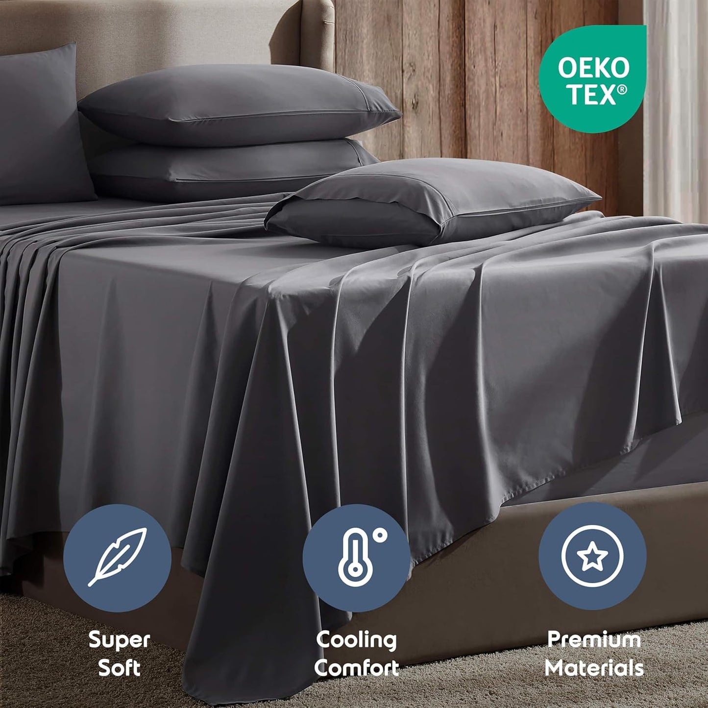 Nestl Extra Deep King Sheet Set - 6-Piece Breathable Cooling Bedding - Luxury Hotel Quality w/18-24 Inch Deep Pockets - Soft, Wrinkle-Free Dark Gray