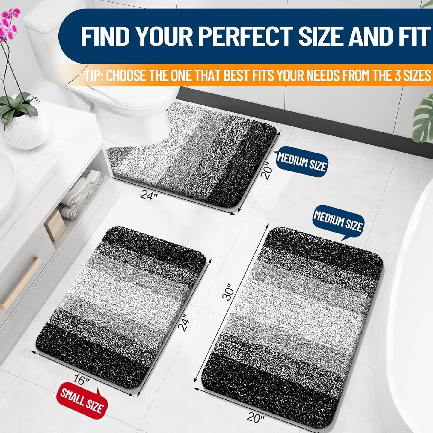 OLANLY Bathroom Rugs - Extra Soft Absorbent Microfiber Mat | Quick Dry, Machine Washable, 24x16, Black
