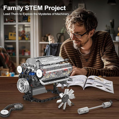 Mould King 10088 V8 Engine Model Kit - 535 Pcs to Build Your Own Mini Engine that Works DIY STEM Mechanic Engineering Construction Set Hobby Building Blocks Kit for Adults