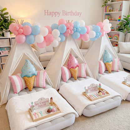 wilwolfer 6 Pack Kids Teepee Tent Bulk with Inflatable Airbed, Natural Toddler Play Tent for Girls Boys Indoor Sleepover Slumber Party Birthday Gifts
