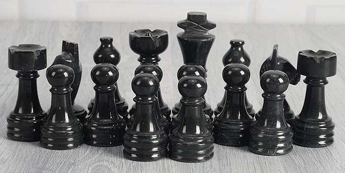 Radicaln Marble Chess Figures 3.5'' Inches Black and Marinara Handmade Chess Pieces Game for Adults Marble Chess Set Figures Chess Board Game