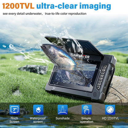 Underwater Fishing Camera 7 Inch LCD Fishing Camera with Infrared Night Vision Light, Portable Fish Finder with 15M Cable, and Upgraded HD Lens for Lake, Boat, Ice Fishing,Portable Fish Finder