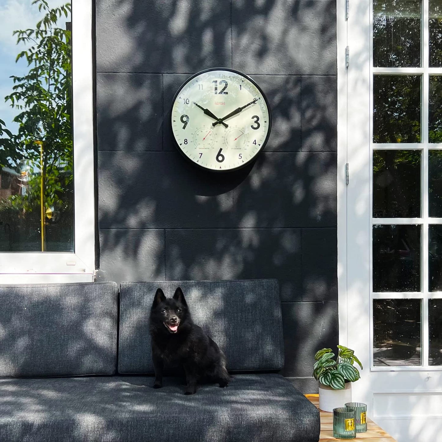 Cloudnola Indoor Outdoor Waterproof Metal Wall Clock with Thermometer and Hygrometer, Black, 18 inch Silent Non-Ticking Battery Operated Quality Quartz Round Clock for Patio and Home Decor