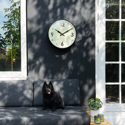 Cloudnola Indoor Outdoor Waterproof Metal Wall Clock with Thermometer and Hygrometer, Black, 18 inch Silent Non-Ticking Battery Operated Quality Quartz Round Clock for Patio and Home Decor