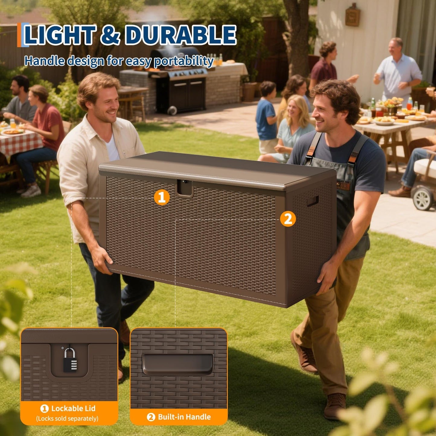 150 Gallon Heavy Duty Outdoor Storage Box Waterproof Resin Deck Box, Lockable Lid, Large Patio Storage Cabinet for Cushions, Tools & Gear, Weatherproof Bench for Garden, Backyard & Porch