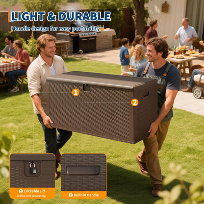 150 Gallon Heavy Duty Outdoor Storage Box Waterproof Resin Deck Box, Lockable Lid, Large Patio Storage Cabinet for Cushions, Tools & Gear, Weatherproof Bench for Garden, Backyard & Porch