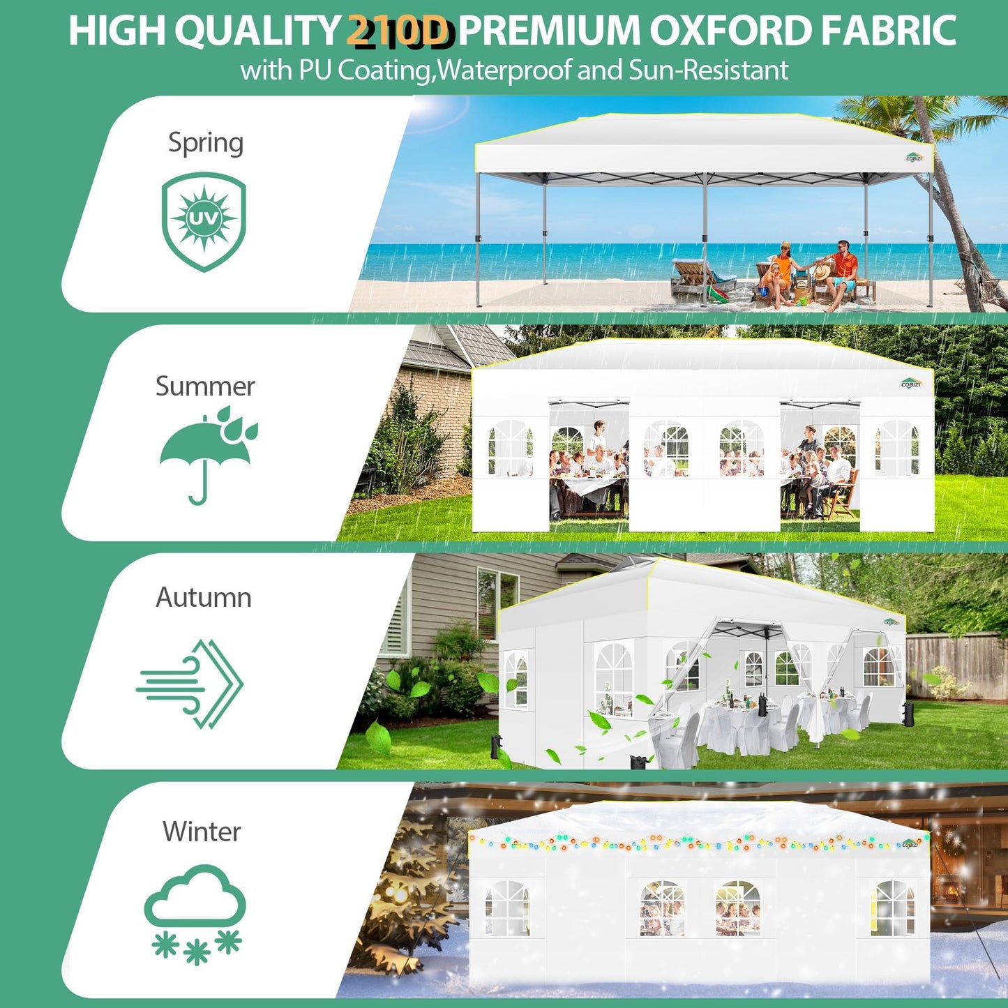 COBIZI 10x20 Pop Up Canopy Tent with 6 Sidewalls One Push Setup Outdoor Commercial Gazebo Waterproof UPF 50+ Party Tent with Carry Bag,Air Vent,Sandbag Tents for Parties,Wedding,Backyard,White