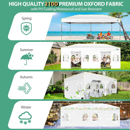 COBIZI 10x20 Pop Up Canopy Tent with 6 Sidewalls One Push Setup Outdoor Commercial Gazebo Waterproof UPF 50+ Party Tent with Carry Bag,Air Vent,Sandbag Tents for Parties,Wedding,Backyard,White