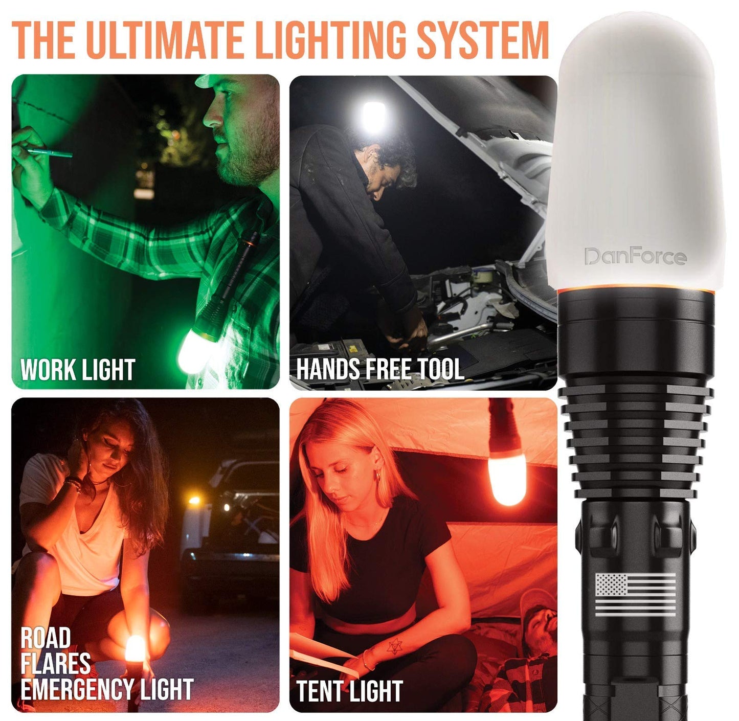 DanForce Rechargeable LED Flashlight - Worldwide Patent, Gift Idea for Him or Her, Tactical FlashLight, World's First Modular Flashlight, High-Power 1080 Lumens, (G1)