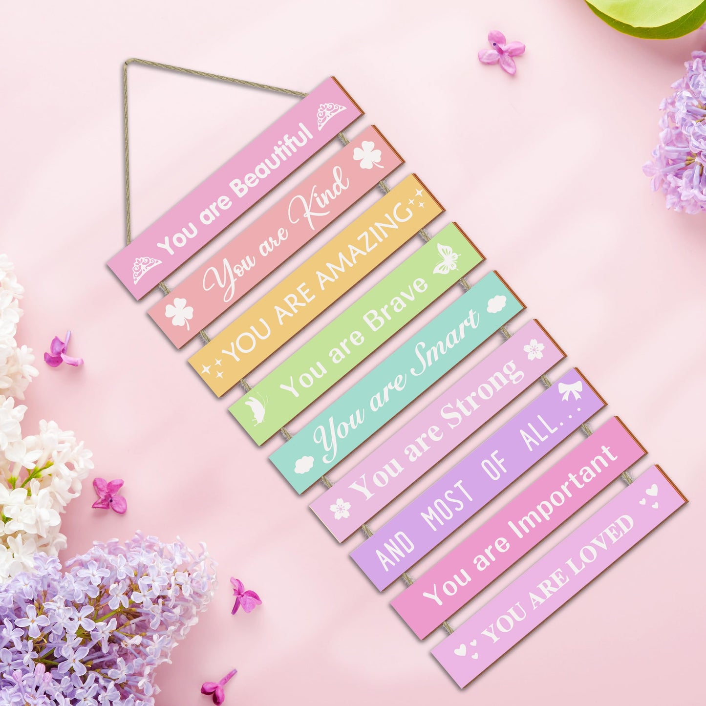UBTKEY Girls Room Wall Decor, Set of 9 Pieces Wall Decor for Girls Bedroom Teen Girl, Inspirational Wall Art Hanging Plaque for Kids Baby Girl Nursery Wall Decortaions