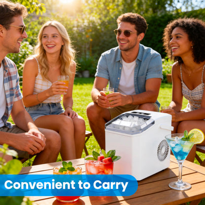Countertop Ice Maker Machine with Portable Handle, Basket and Scoop, 26lbs Daily, 9 Ice Cubes Ready in 6 Mins, Auto-Cleaning for Home, Kitchen, Office, Outdoors, RV Camping.