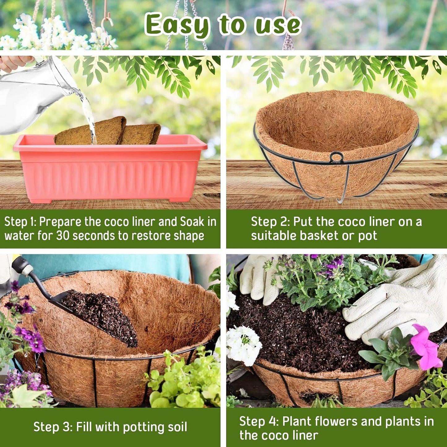 Legigo 8-Inch Coco Fiber Hanging Basket Liners - 100% Natural Coconut Replacement for Flowers & Vegetables
