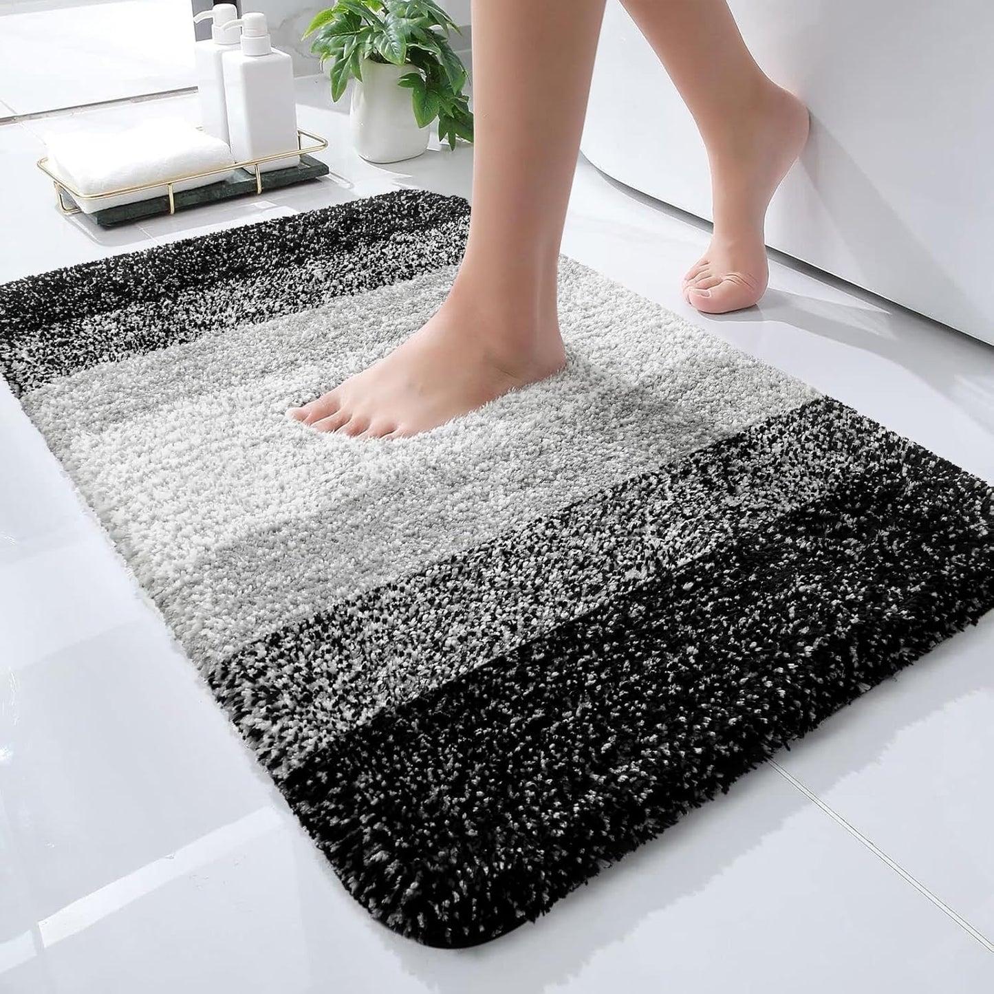 OLANLY Bathroom Rugs - Extra Soft Absorbent Microfiber Mat | Quick Dry, Machine Washable, 24x16, Black