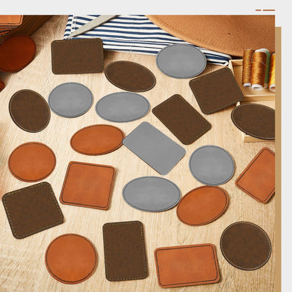 Dunzy 60 Pcs Blank Leatherette Hat Patches Laserable Leatherette Patch Iron on Heat Press with Adhesive Leather Patches for Hats Clothes Repair(Khaki, Golden Brown, Gray,3.5 x 2.5 Inches)