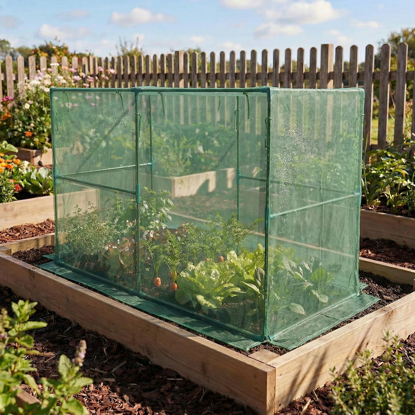 Aoodor 8x4x6 FT Crop Cage, Plant Protection Tent with Heavy Duty Steel Frame and Zippered Doors, Green Netting Cover for Garden, Lawn, Yard