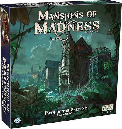Mansions of Madness Path of The Serpent Expansion - Conquer The Perils of The Jungle and Unearth New Horrors! Ages 14+ 1-5 Players 2-3 Hour Playtime Made by Fantasy Flight Games