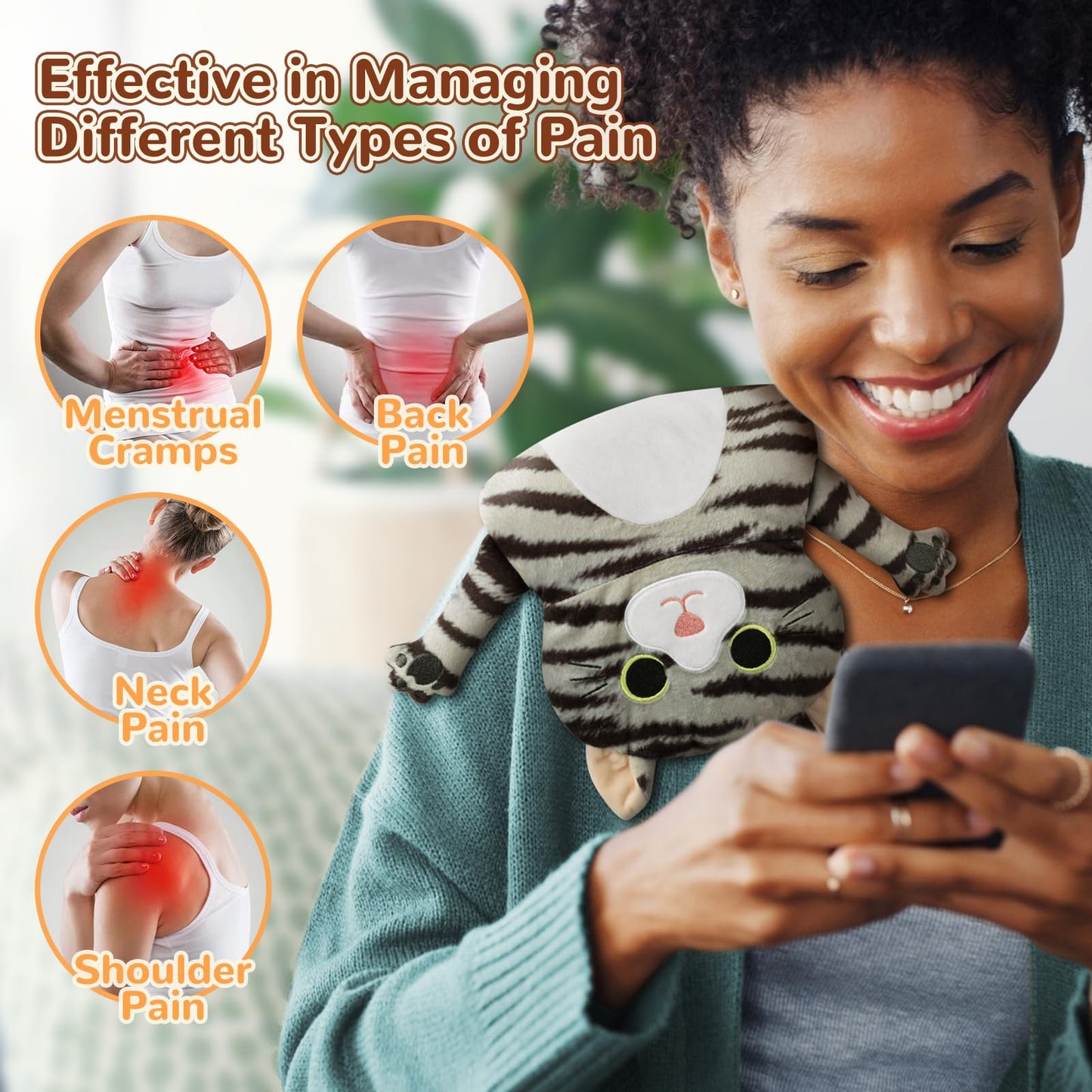 Large Microwave Heating Pad with Washable Cover 21 * 12" Microwavable Heating Pads for Cramps, Back, Neck Shoulder Pain Relief, Cordless Weighted Moist Heat Pack, Black Cat
