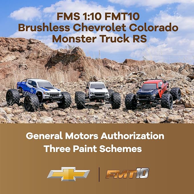 FCXㅤ FMS FMT10 1/10 Chevrolet Colorado Brushless RC Truck 4WD Off-Road Crawler with Metal Chassis Waterproof ESC Hobby Grade Remote Control Car for Adults (Black and Red)