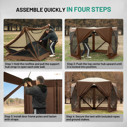 Overmont 10x10FT Pop up Gazebo Screen Tent - Large Instant Screen House Tent with Netting Removable Wind Cloths Half Open Door Skylight - Portable Outdoor Shelter for Camping Backyard Patio Parties