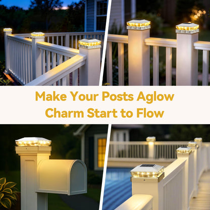 KEILAIMO Solar Post Cap Lights Outdoor, 18 Pack Upgraded Waterproof Deck Fence Post Solar Lights for 3.5x3.5 4x4 5x5 Vinyl/Wood Posts, 10-12 Hours Warm/Cool White Glow for Garden/Patio/Porch - White