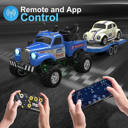 MOONTOY 1:64 Scale Mini Alloy Truck RC Car with LED Lights 2.4Ghz Remote and App Control Toy Car 3-Speed Adjustment Pocket Toy Car for Kids 4-8 Years and Adults (Pink)