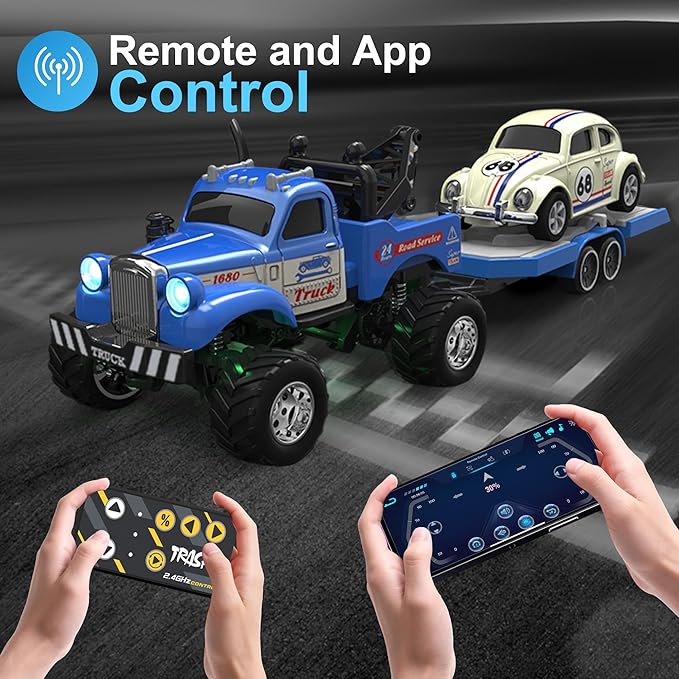 MOONTOY 1:64 Scale Mini Alloy Truck RC Car with LED Lights 2.4Ghz Remote and App Control Toy Car 3-Speed Adjustment Pocket Toy Car for Kids 4-8 Years and Adults (Black)