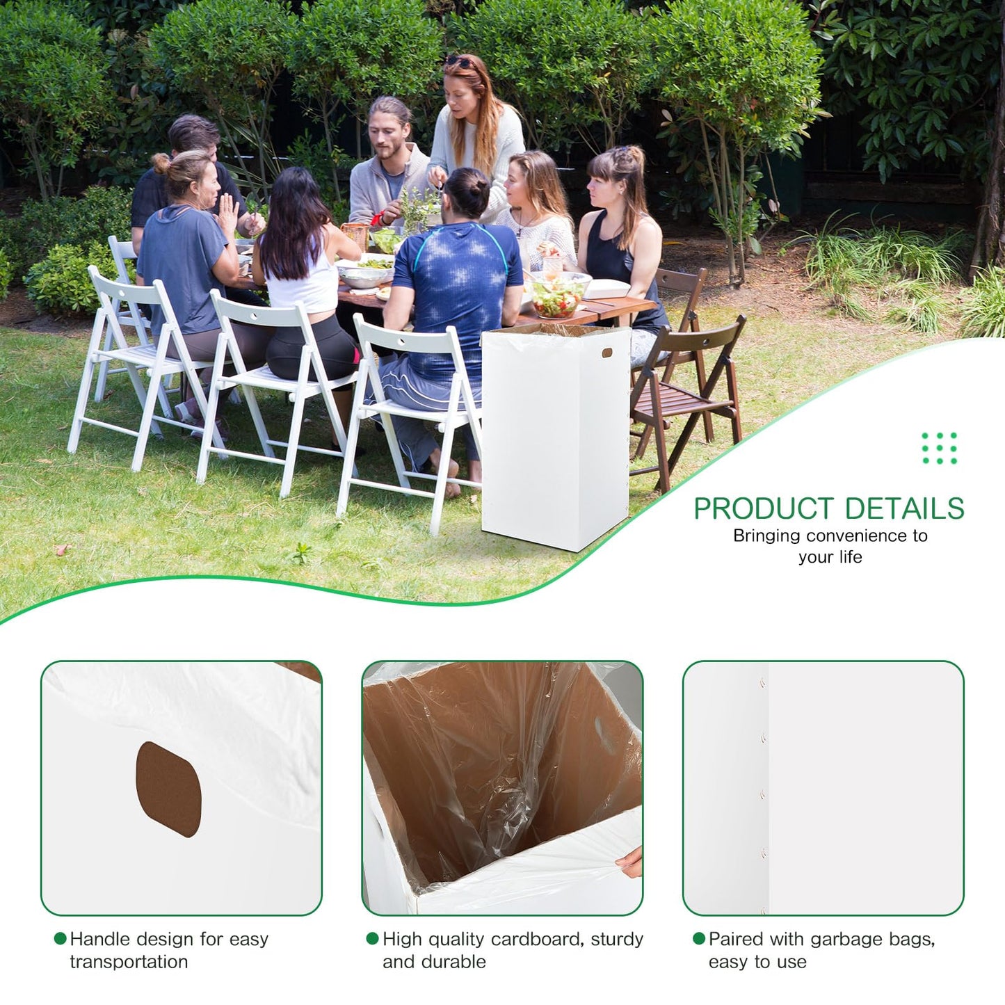 Nosiny 30 Pcs 50 Gallon Cardboard Trash Cans for Spring Events, Recycling Pop-up Corrugated Cardboard Bin with Trash Bag, Disposable and Reusable Garbage Container for Outdoor Wedding Birthday(White)