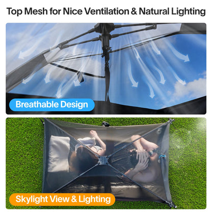 EighteenTek® Upgraded Shower Tents with Hub, Pop Up Privacy Tent Camping 2-Room Privacy Shelter with Floor & Dual Doors, Portable Easy-Setup Toilet & Changing Tent, 83" x 47" x 77.6"H