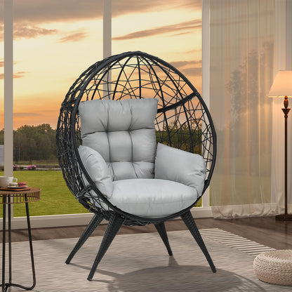 YITAHOME Large Wicker Egg Chair with Stand for Indoor and Outdoor, Cushion, and Adjustable Leveling Feet, Large Lounger for Garden, Patio, Balcony, Backyard,Supports up to 330lbs, Gray