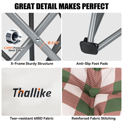 Thallike Double Camping Chair, Oversized 2 Person Camp Chairs with Cup Holders Side & Backrest Mesh Pockets Padded Loveseat Camping Chair Foldable for Outdoor Lawn Backyard Beach Support 800LB