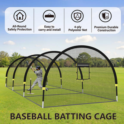 IDEATRY Baseball Batting Cages for Backyard - 30ft x 12ft x 8ft Portable Practice Softball Cage Net and Frame with Pitching Machine Hole, 12.7MM Fibreglass Poles and Carry Bag