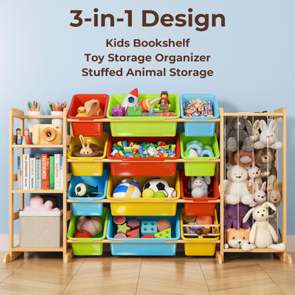 mirolam Toy Storage Organizer with Bookshelf and Stuffed Animal Storage - Playroom Organization with Shelves and 12 Bins - Living Room Box for Lego - Bedroom Decor Essential