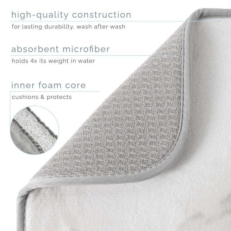 S&T INC. Dish Drying Mat, 16” x 18”, Absorbent Microfiber Kitchen Counter Mat, Dish Drying Pad for Dishes, Utensils, Pots and Pans, Large, Grey Stone