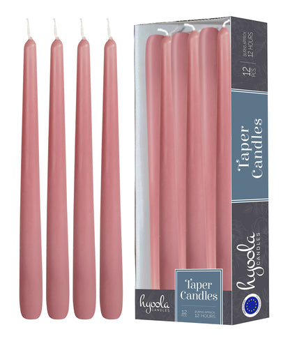 Hyoola 12 Pack Tall Taper Candles - 14 Inch Rose Pink Dripless, Unscented Dinner Candle - Paraffin Wax with Cotton Wicks - 12 Hour Burn Time