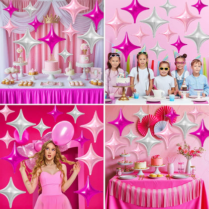 Skiennix Pink Silver Star Balloons - 12 Pcs Foil Balloons | 26-Inch & 10-Inch for Birthday & Anniversary Decor