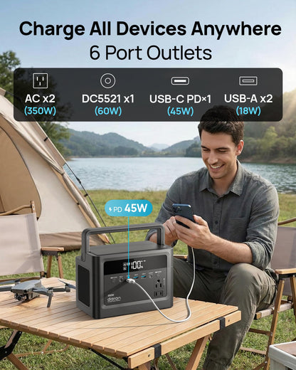 2026 Portable Power Station 700W Surge, 288Wh LiFePO4 Battery Backup, Power Bank with AC Outlet 350W/110V, Solar Generator Fast Charging for Camping Essentials, Hurricane Emergency, Home, Road Trips