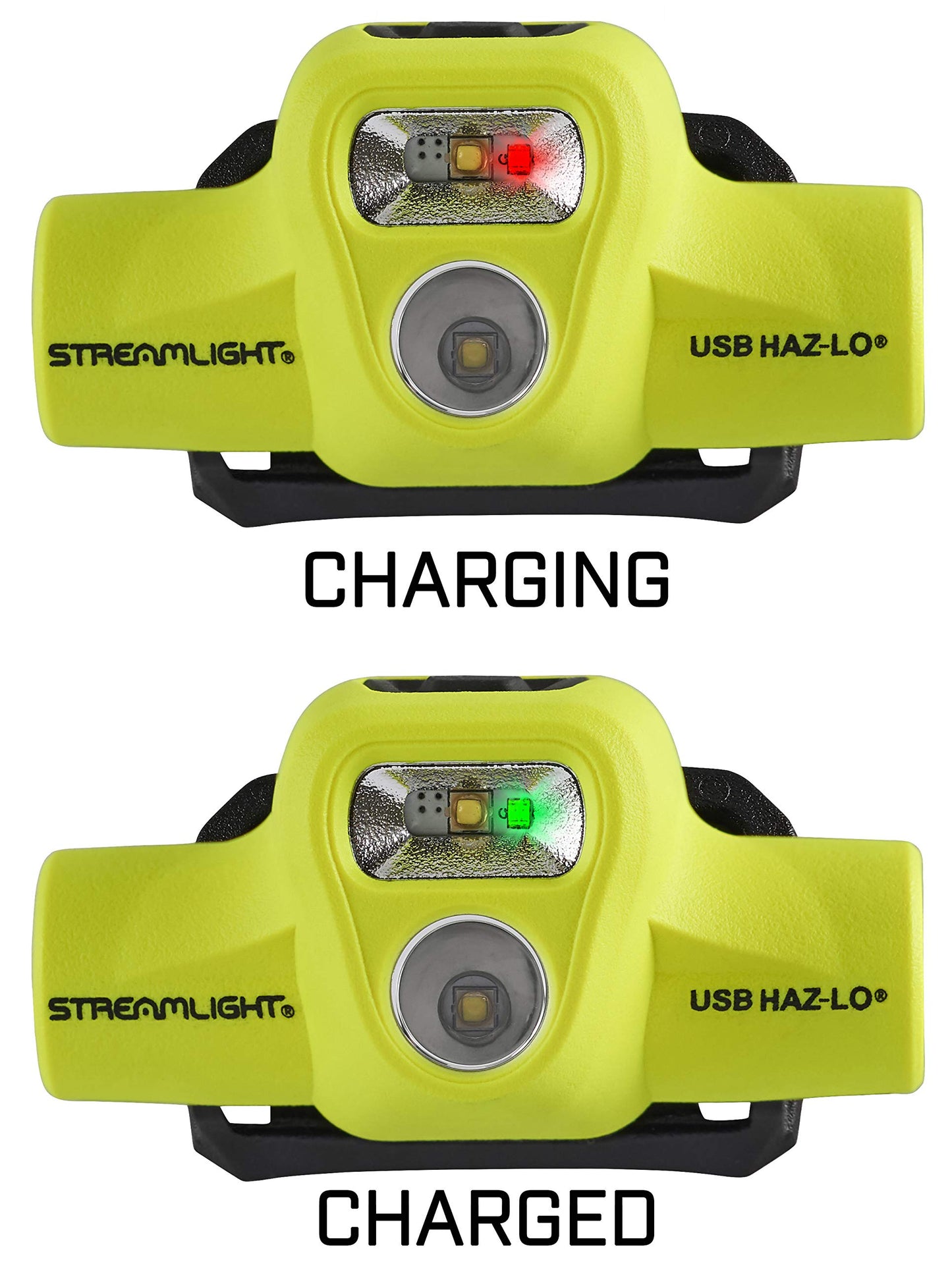 Streamlight 61463 USB HAZ-LO 250-Lumen Intrinsically Safe Headlamp with 120V AC Charging System and Cradle, Elastic Head Strap, Rubber Hard Hat Strap, and 3M Dual Lock Fasteners, Yellow
