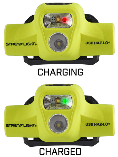 Streamlight 61463 USB HAZ-LO 250-Lumen Intrinsically Safe Headlamp with 120V AC Charging System and Cradle, Elastic Head Strap, Rubber Hard Hat Strap, and 3M Dual Lock Fasteners, Yellow